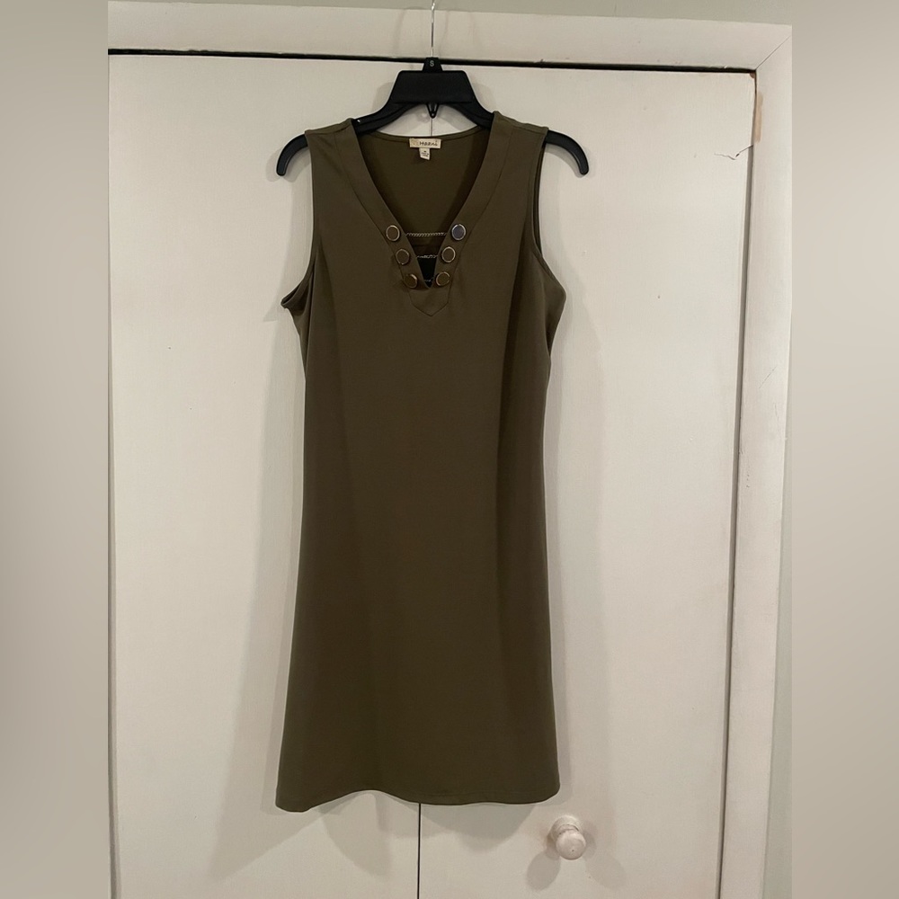 Beautiful army green with gold buttons day, dress size medium by Haani